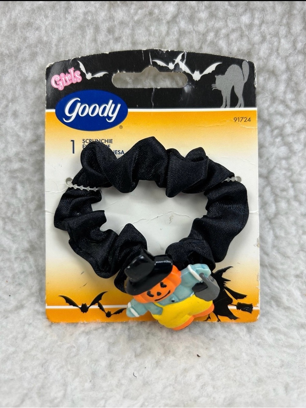 Vintage 2003 Goody Girls Halloween Pumpkin Scrunchie Black Hair Tie #91724